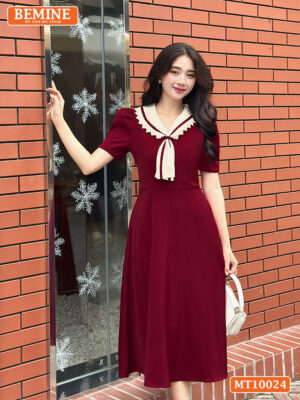Đầm thiết kế BEMINE cổ cavat viền ren MT10024