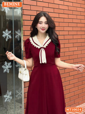 Đầm thiết kế BEMINE cổ cavat viền ren MT10024