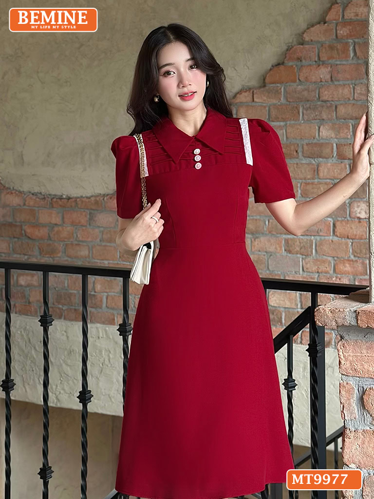 Đầm thiết kế BEMINE cổ đức xếp ly khoét vai MT9977