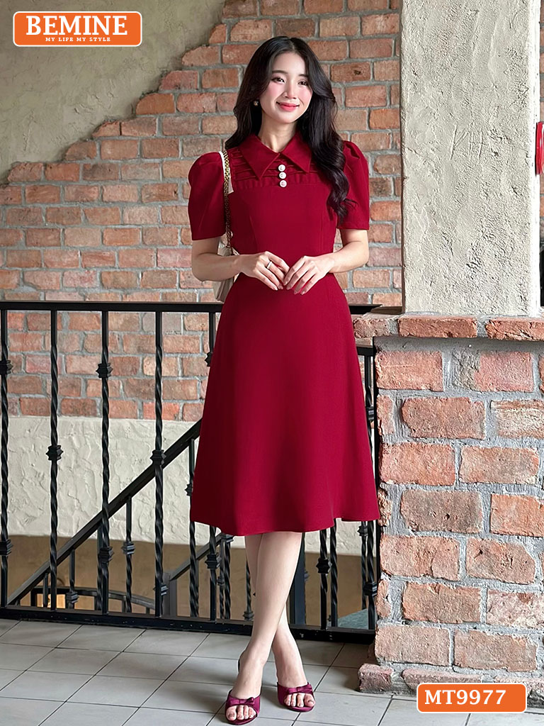 Đầm thiết kế BEMINE cổ đức xếp ly khoét vai MT9977