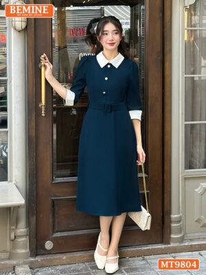 Đầm thiết kế BEMINE cổ đức xòe tay đính cúc MT9804