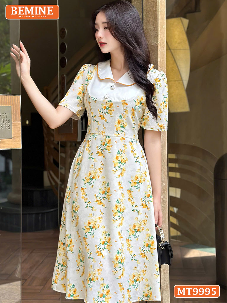 Đầm thiết kế BEMINE cổ sen đính cúc MT9995