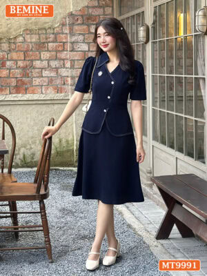 Đầm thiết kế BEMINE cổ sơ mi kiểu có nút MT9991