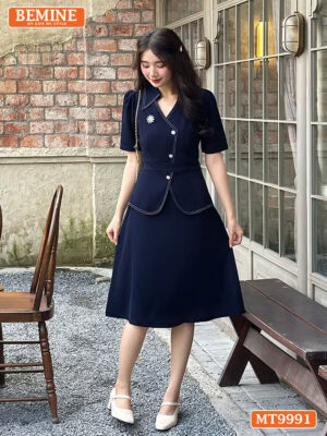 Đầm thiết kế BEMINE cổ sơ mi kiểu có nút MT9991