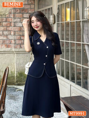 Đầm thiết kế BEMINE cổ sơ mi kiểu có nút MT9991