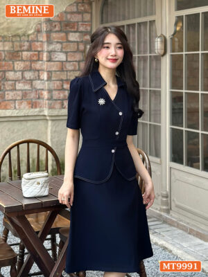 Đầm thiết kế BEMINE cổ sơ mi kiểu có nút MT9991