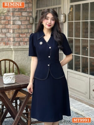 Đầm thiết kế BEMINE cổ sơ mi kiểu có nút MT9991