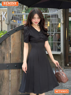 Đầm thiết kế BEMINE cổ tim ngực đính nơ MT9905