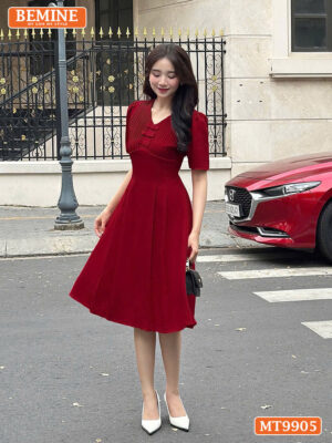 Đầm thiết kế BEMINE cổ tim ngực đính nơ MT9905