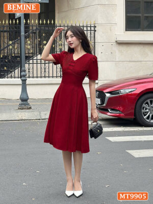 Đầm thiết kế BEMINE cổ tim ngực đính nơ MT9905