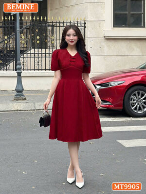 Đầm thiết kế BEMINE cổ tim ngực đính nơ MT9905
