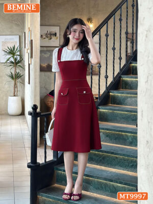 Đầm thiết kế BEMINE cổ tròn giả yếm có túi MT9997