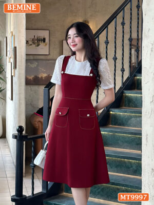 Đầm thiết kế BEMINE cổ tròn giả yếm có túi MT9997