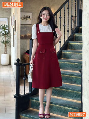 Đầm thiết kế BEMINE cổ tròn giả yếm có túi MT9997