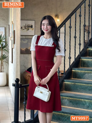 Đầm thiết kế BEMINE cổ tròn giả yếm có túi MT9997