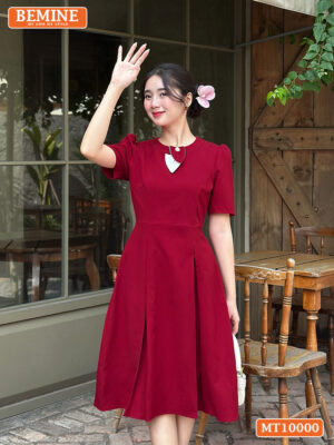 Đầm thiết kế BEMINE cổ tròn nơ lá MT10000
