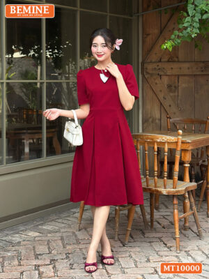 Đầm thiết kế BEMINE cổ tròn nơ lá MT10000