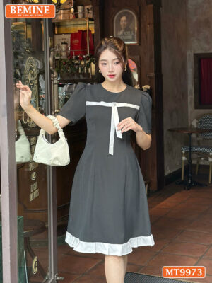 Đầm thiết kế BEMINE cổ tròn phối viền nơ MT9973
