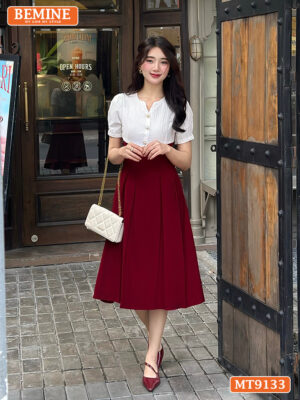 Đầm thiết kế BEMINE đầm cổ V dáng xếp ly MT9133
