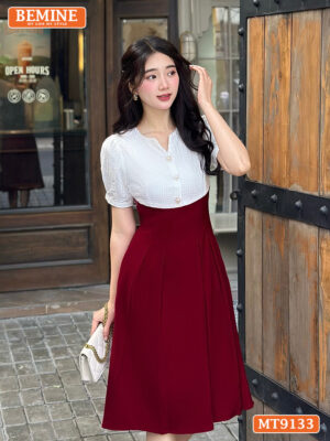 Đầm thiết kế BEMINE đầm cổ V dáng xếp ly MT9133
