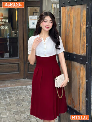 Đầm thiết kế BEMINE đầm cổ V dáng xếp ly MT9133