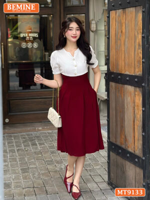 Đầm thiết kế BEMINE đầm cổ V dáng xếp ly MT9133