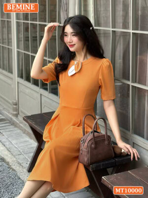 Đầm thiết kế BEMINE cổ tròn nơ lá MT10000