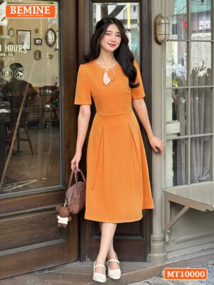 Đầm thiết kế BEMINE cổ tròn nơ lá MT10000