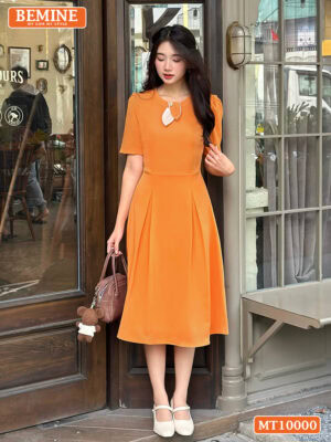 Đầm thiết kế BEMINE cổ tròn nơ lá MT10000