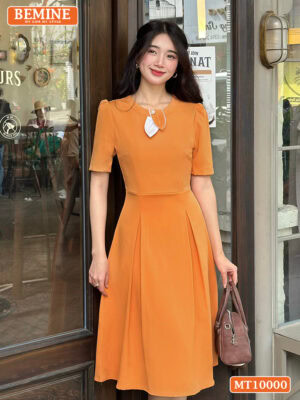 Đầm thiết kế BEMINE cổ tròn nơ lá MT10000