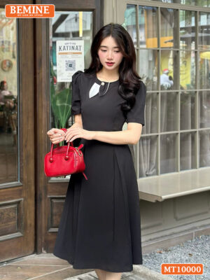 Đầm thiết kế BEMINE cổ tròn nơ lá MT10000