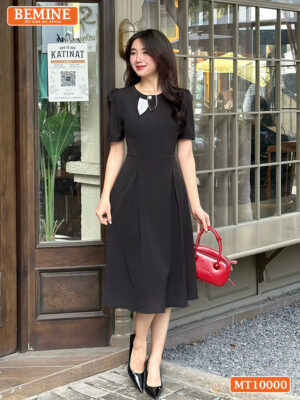 Đầm thiết kế BEMINE cổ tròn nơ lá MT10000