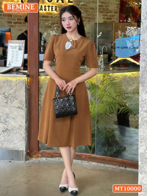 Đầm thiết kế BEMINE cổ tròn nơ lá MT10000
