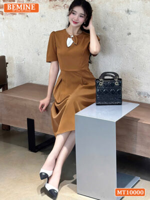 Đầm thiết kế BEMINE cổ tròn nơ lá MT10000