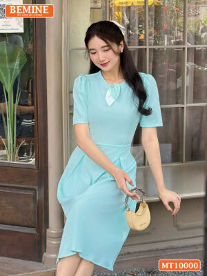 Đầm thiết kế BEMINE cổ tròn nơ lá MT10000