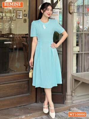 Đầm thiết kế BEMINE cổ tròn nơ lá MT10000