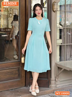 Đầm thiết kế BEMINE cổ tròn nơ lá MT10000