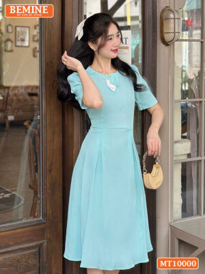 Đầm thiết kế BEMINE cổ tròn nơ lá MT10000