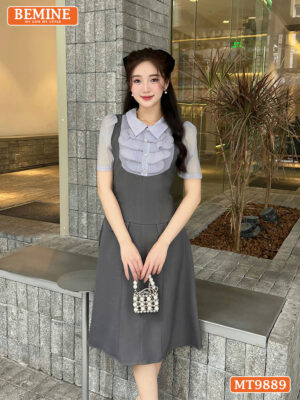 Đầm BEMINE cổ đức ngực phối tơ nhún bèo MT9889