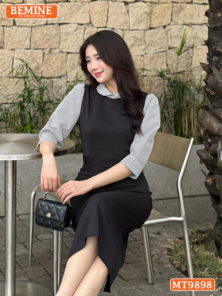 đầm BEMINE cổ đức ngực phối tơ nhún bèo MT9889