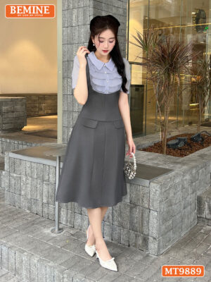 Đầm BEMINE cổ đức ngực phối tơ nhún bèo MT9889