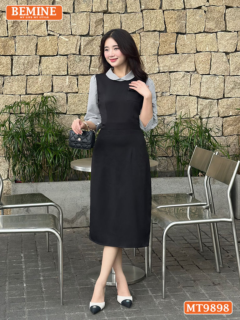 Đầm BEMINE cổ đức ngực phối tơ nhún bèo MT9889