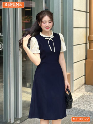 Đầm BEMINE cổ tròn viền xếp ly tay búp sen MT10027