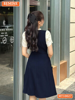 Đầm BEMINE cổ tròn viền xếp ly tay búp sen MT10027