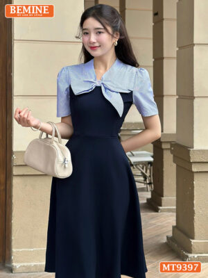 Đầm thiết kế BEMINE cổ V thắt nơ cúp ngực MT9397