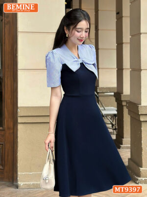Đầm thiết kế BEMINE cổ V thắt nơ cúp ngực MT9397