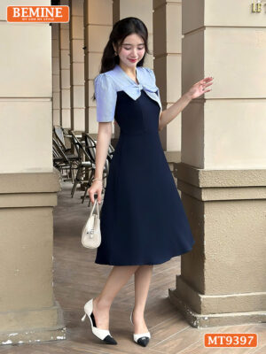 Đầm thiết kế BEMINE cổ V thắt nơ cúp ngực MT9397