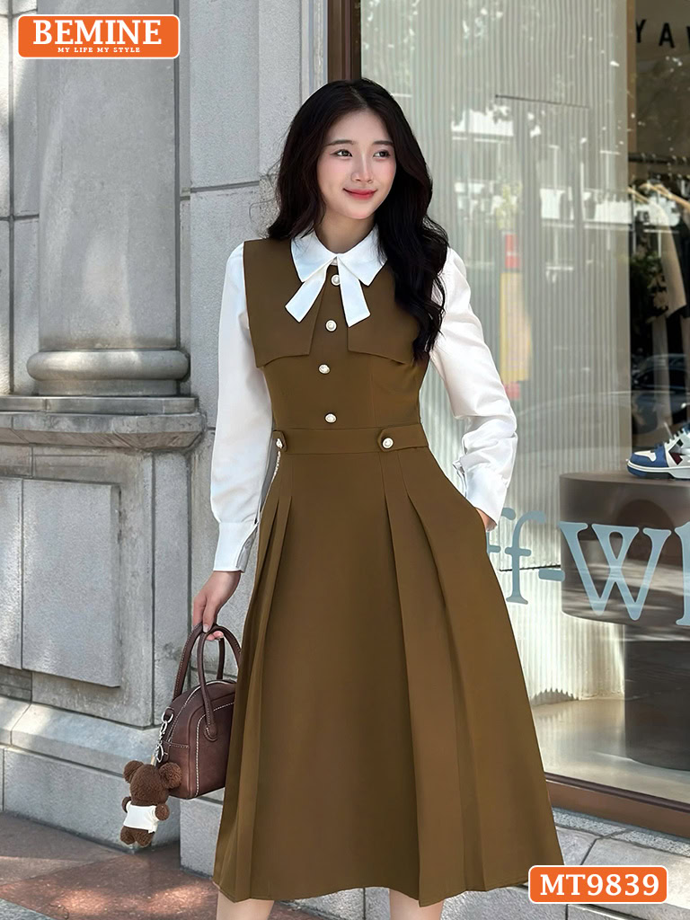 Đầm thiết kế BEMINE cổ đức phối tay dài MT9839
