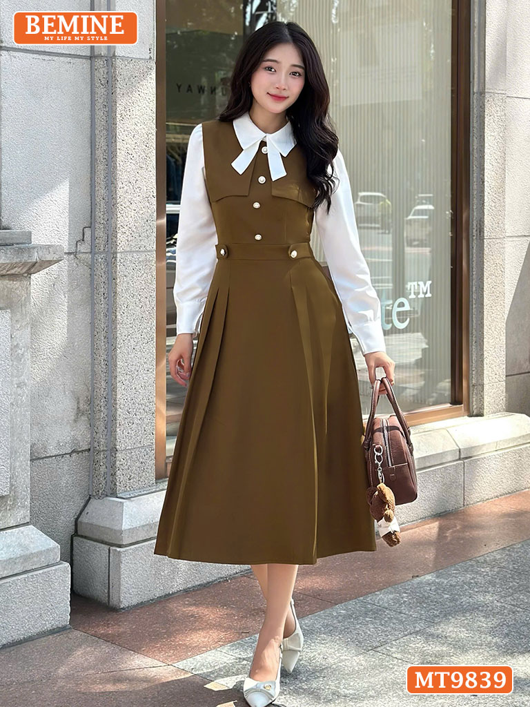 Đầm thiết kế BEMINE cổ đức phối tay dài MT9839