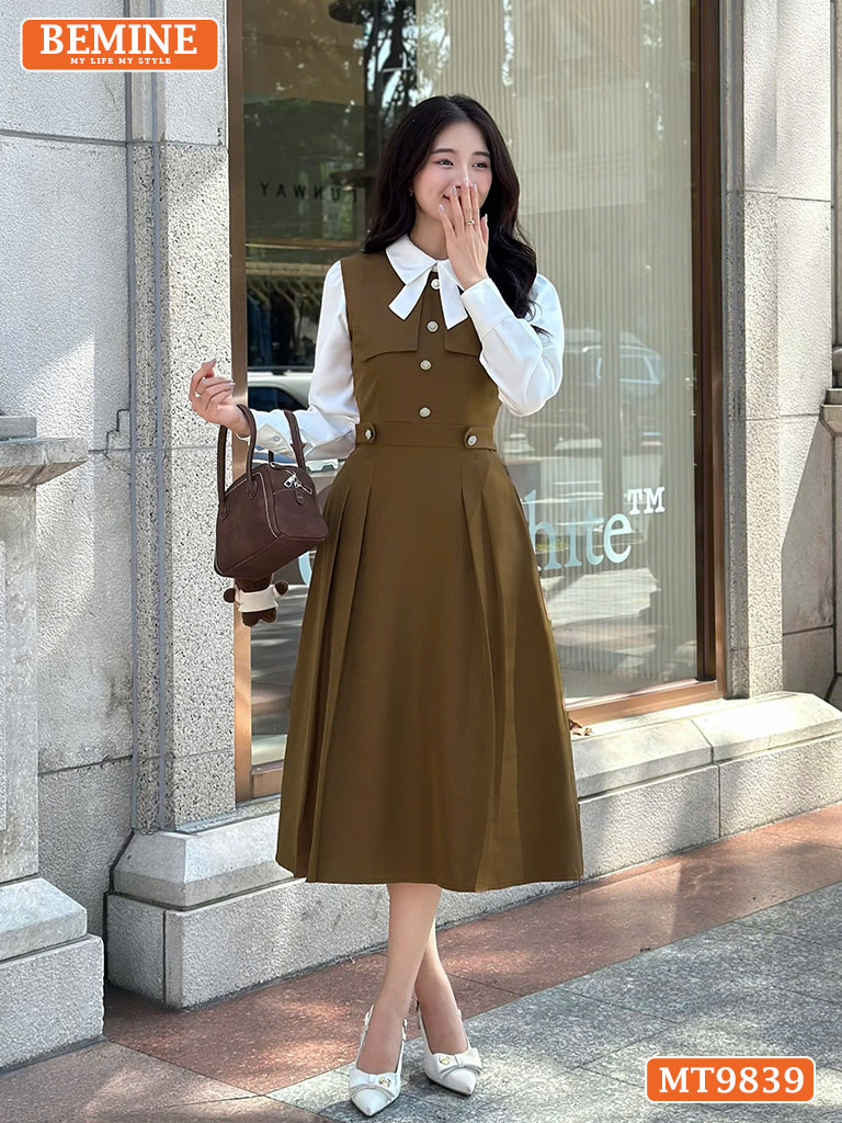 Đầm thiết kế BEMINE cổ đức phối tay dài MT9839